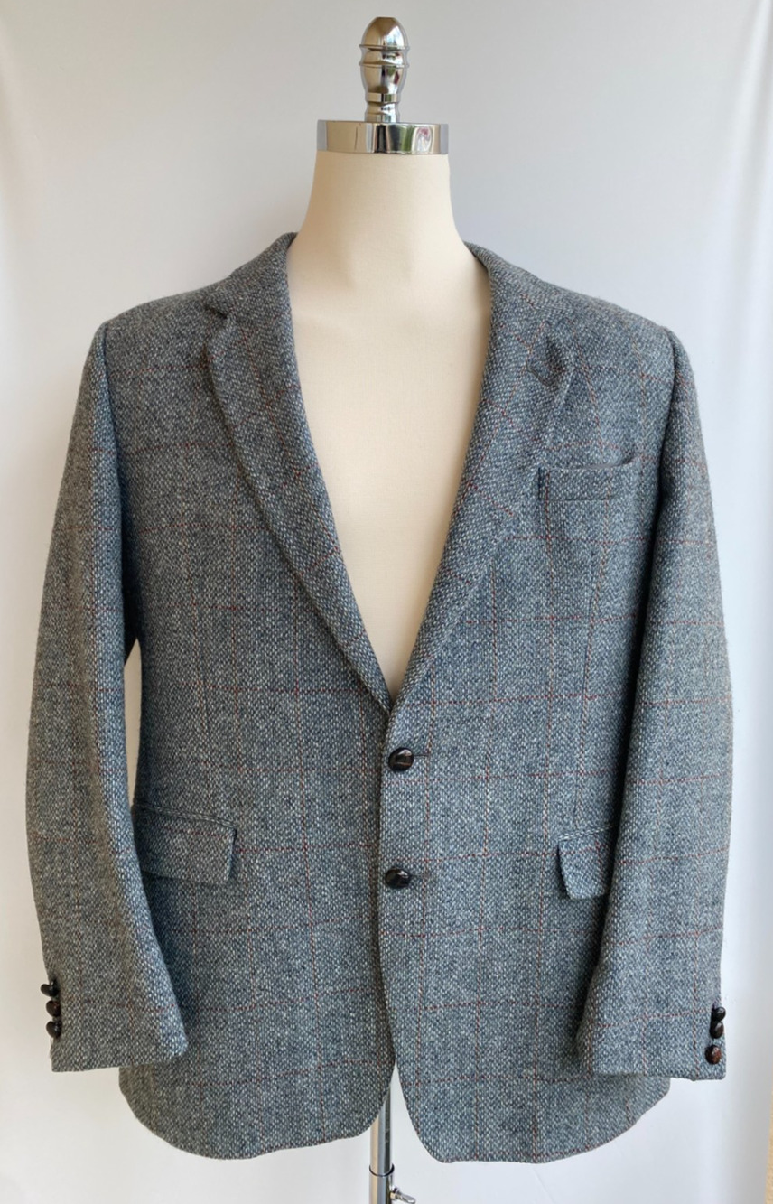 Vtg Donegal Tweed Blazer Men Herringbone Virgin Wool Ireland Blue 44R